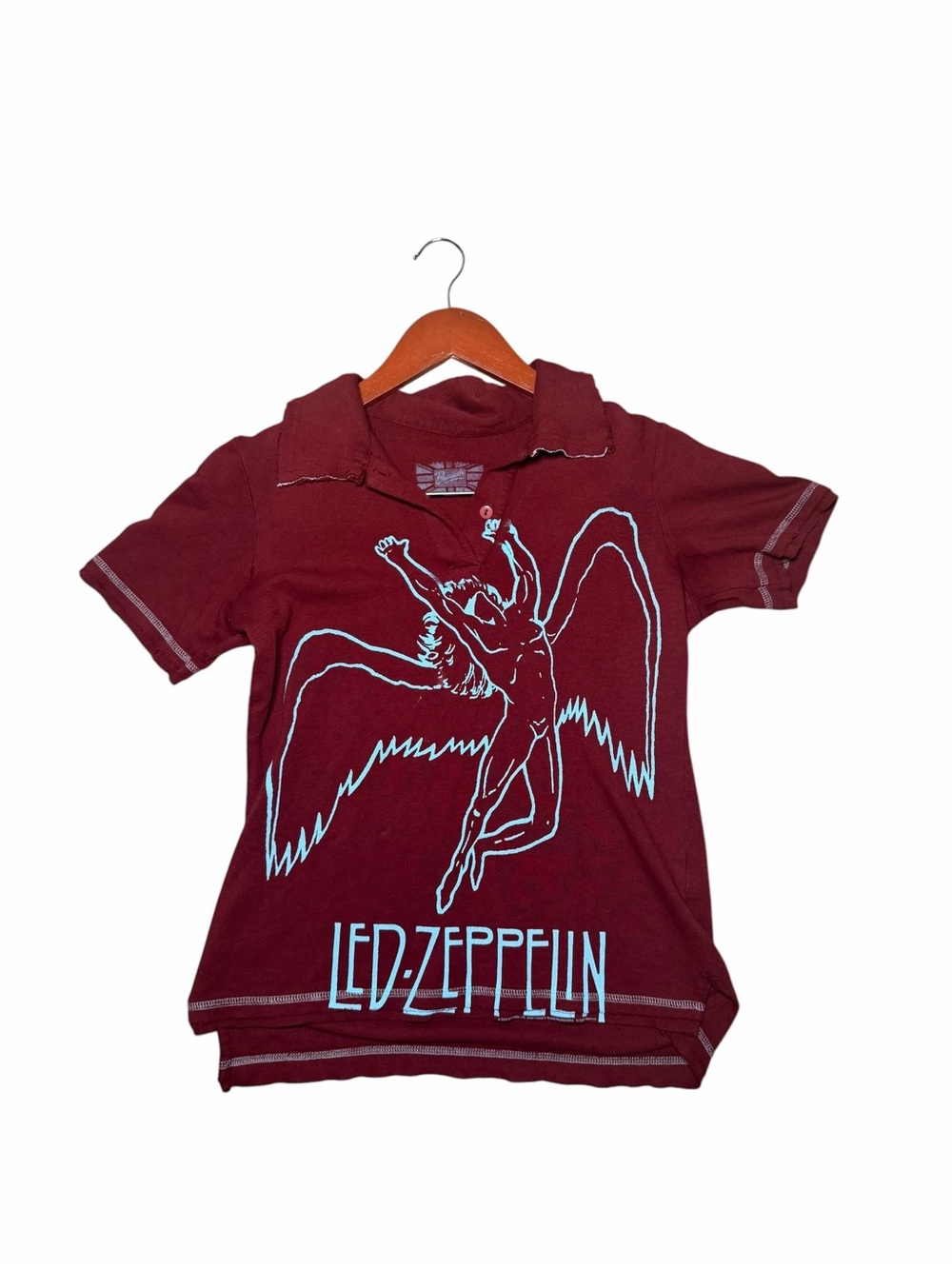 Vintage Led Zeppelin Burgundy Graphic Polo Shirt Small
